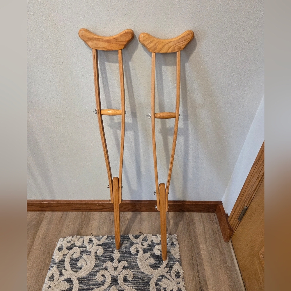 Vtg Pair of Child's Wood Crutches 38"-28" Adjustable Play Movie Props Decor